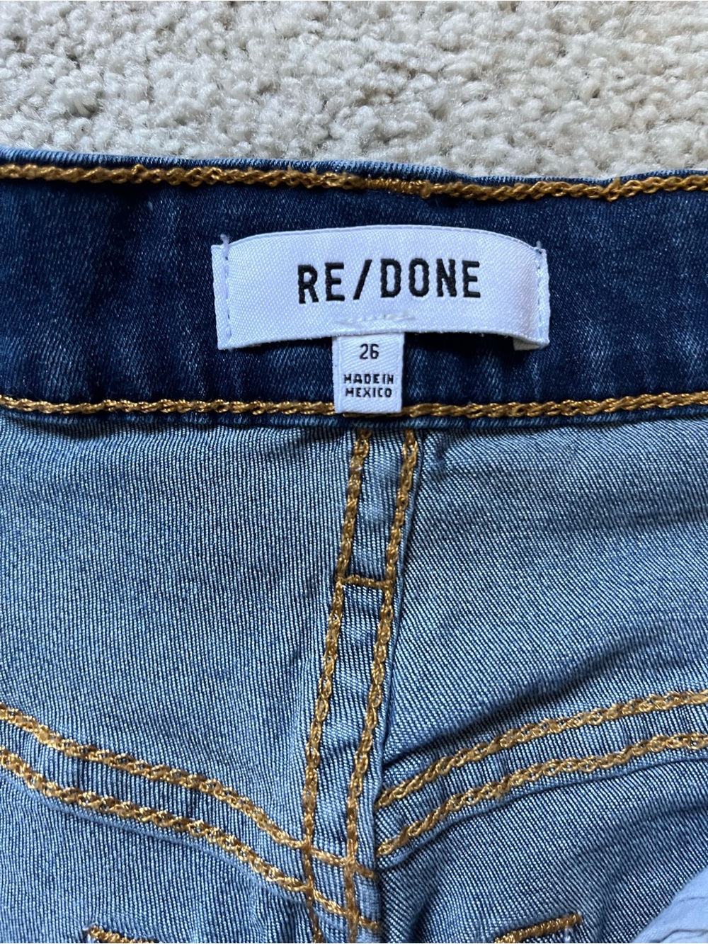 Re/Done Light Blue Denim Jeans with Gold Stitching